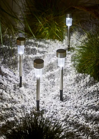 Decoratieve solarlamp als padverlichting (set van 4), Kleur: zilverkleurig