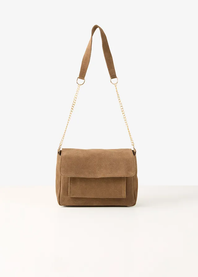 Sac à bandoulière en suédine, Couleur: marron
