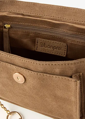 Kabelka přes rameno, z velurové kůže • hnědá • bonprix obchod