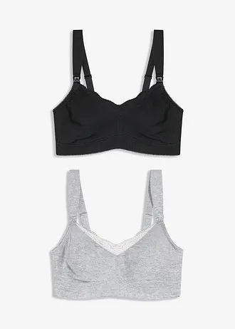 Lot de 2 soutiens-gorge d’allaitement sans armatures avec coton et dentelle