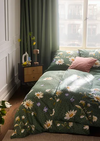 Linon dekbedovertrek, Kleur: mosgroen