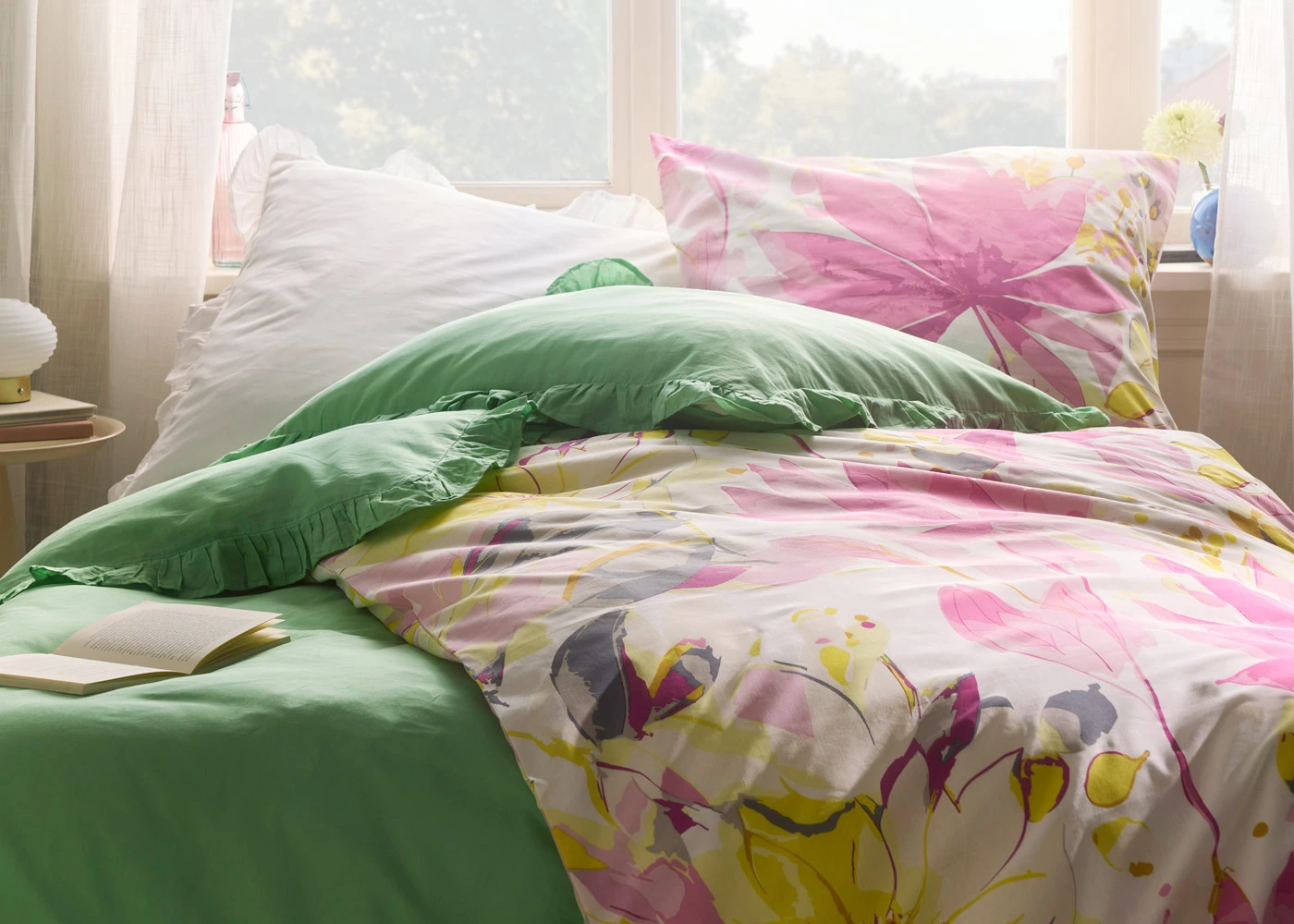 Parure de lit en coton mélangé • rose-jaune • Boutique bonprix