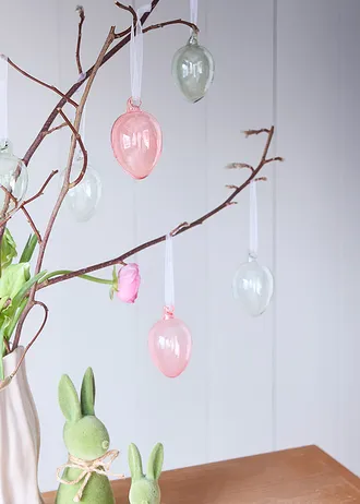 Hangdecoratie van glazen eieren (set van 6) • donkergrijs-roze-lichtgrijs • bonprix online shop