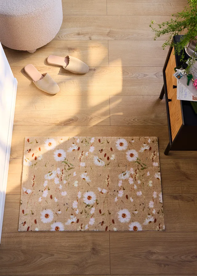 Wasbare deurmat met gebloemd design, Kleur: ecru gebloemd