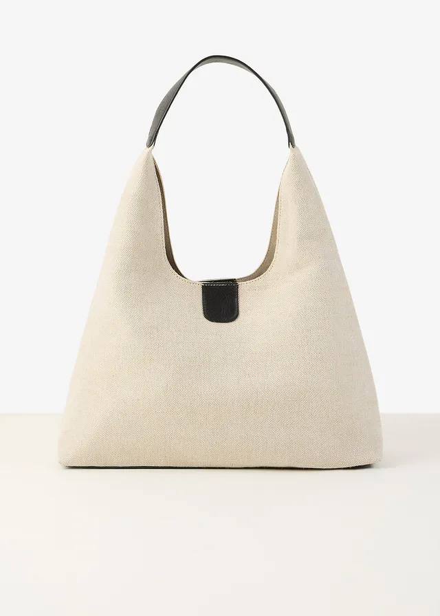 Sac seau en lin mélangé • beige naturel-noir • Boutique bonprix