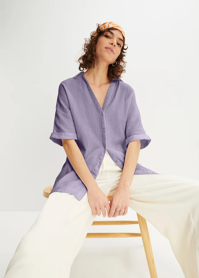 Lange, oversized blouse van mousseline • rookviolet • product-page.page-title-suffix