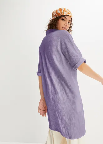 Dlouhá oversize halenka z jemného mušelínu, barva: kouřově fialová