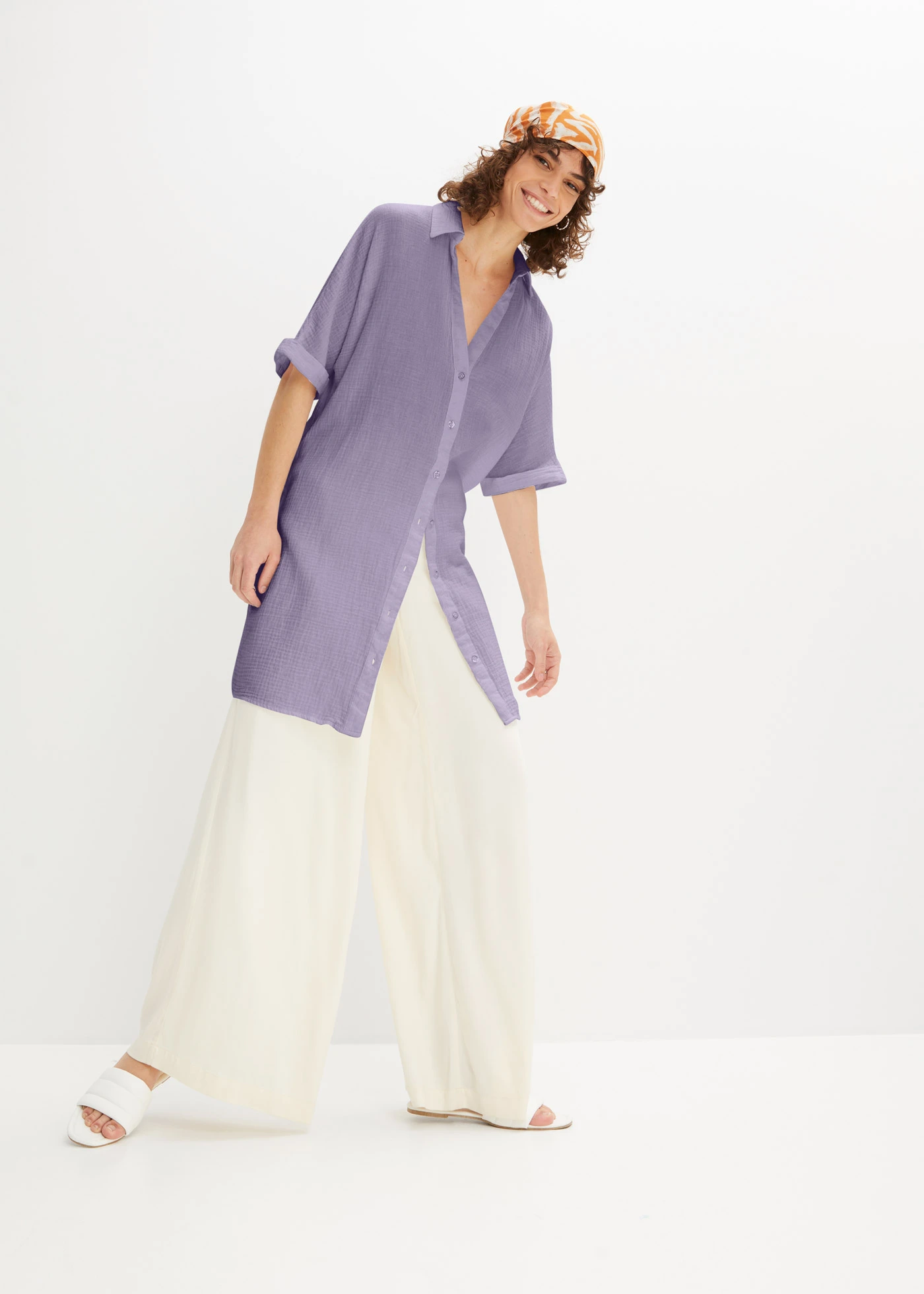 Lange, oversized blouse van mousseline • rookviolet • bonprix online shop