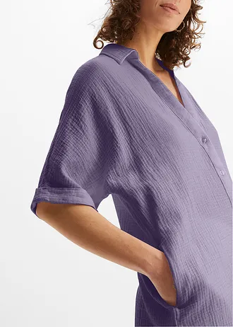 Blúzka, dlhá, oversize, bavlnený mušelín • dymovo fialová • obchod bonprix