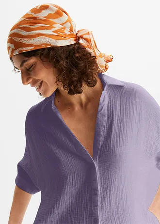 Lange, oversized blouse van mousseline • rookviolet • bonprix online shop