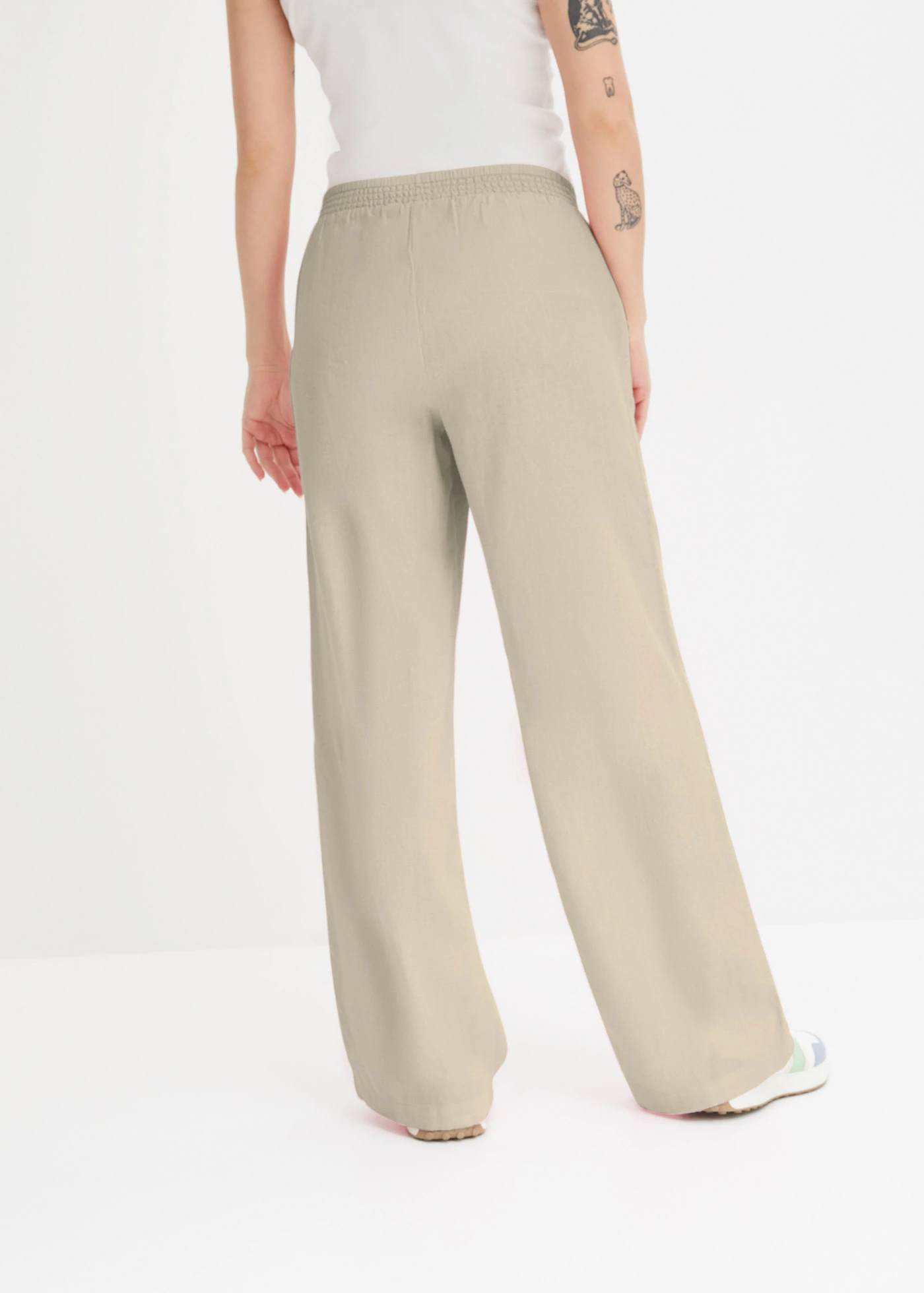 Pantaloni palazzo din in • bej nisipiu mat • magazin bonprix