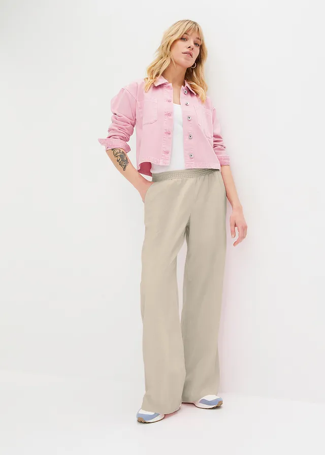 Pantalon palazzo en lin mélangé, Couleur: sable clair