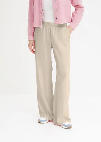 Pantaloni palazzo din in • bej nisipiu mat • magazin bonprix