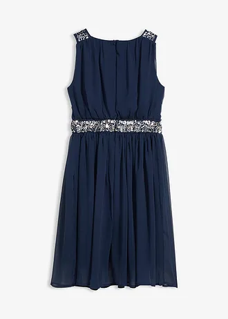 Chiffon meisjes jurk met paillettenband • donkerblauw • bonprix online shop