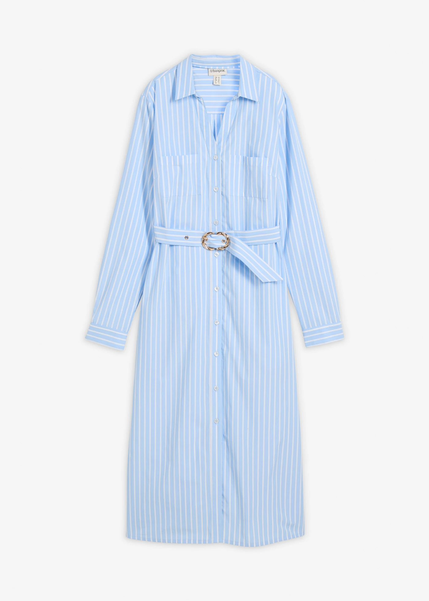 Robe-chemise 100% coton • bleu clair-blanc rayé • Boutique bonprix