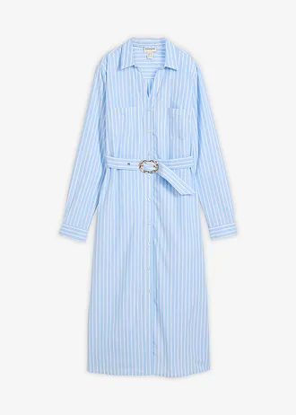 Robe-chemise 100% coton, Couleur: bleu clair-blanc rayé