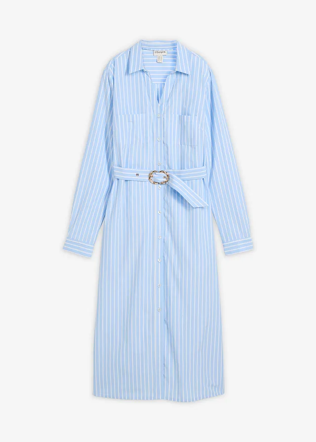 Robe-chemise 100% coton, Couleur: bleu clair/blanc rayé