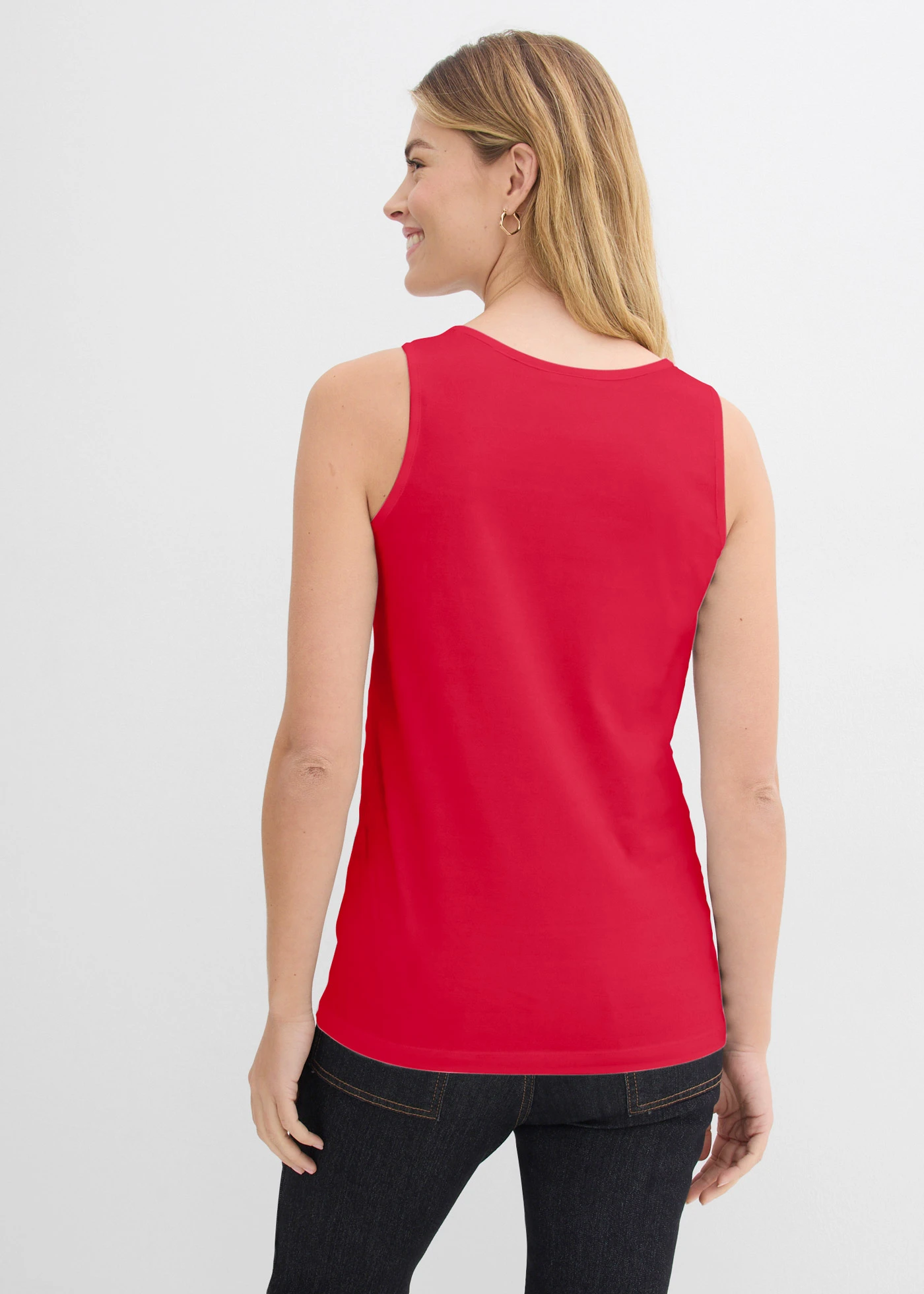 Lot de 5 débardeurs longs 100% coton • blanc/bleu foncé rayé + rouge lave + bleu clair • Boutique bonprix