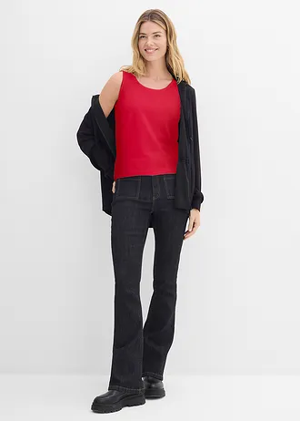 Lot de 5 débardeurs longs 100% coton • blanc/bleu foncé rayé + rouge lave + bleu clair • Boutique bonprix