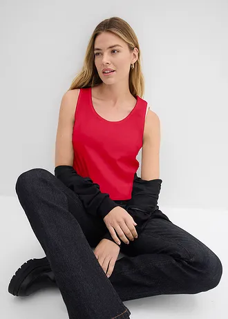 Lot de 5 débardeurs longs 100% coton • blanc/bleu foncé rayé + rouge lave + bleu clair • Boutique bonprix