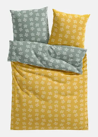 Parure de lit réversible en coton mélangé, Couleur: vert-jaune