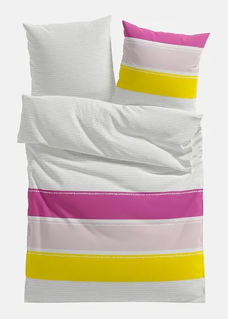 Dekbedovertrek in een katoenmix, Kleur: wit-pink-geel
