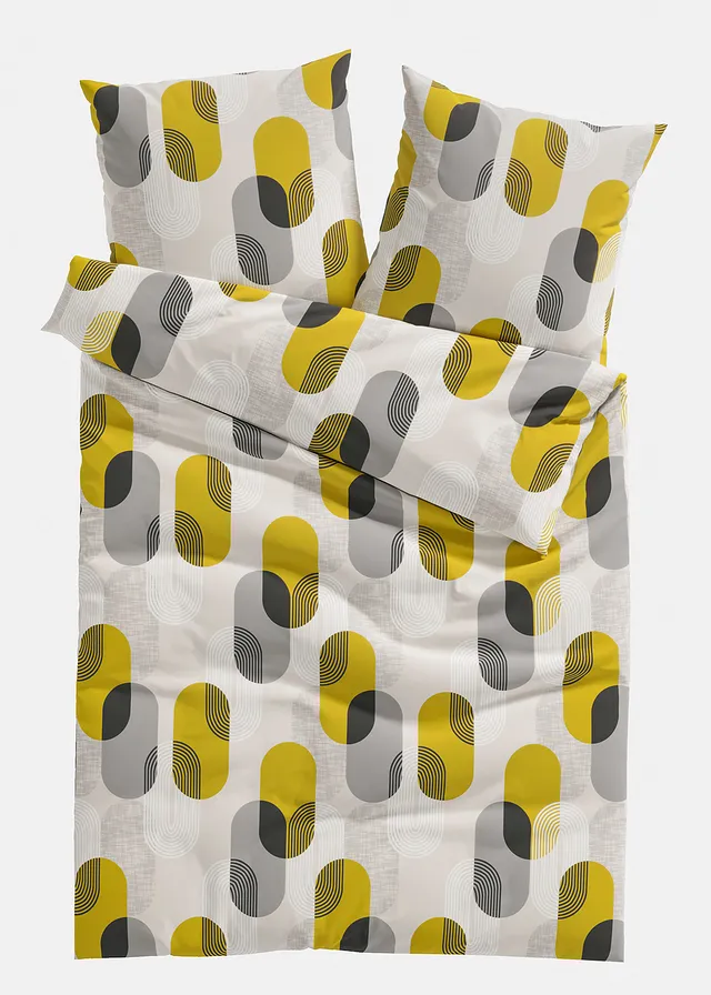 Lenjerie de pat din mix de bumbac • alb-gri-ocru • magazin bonprix