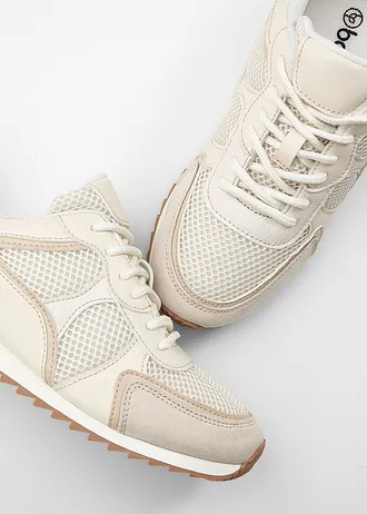 Chunky sneakers met mesh inzet, Kleur: parelwit-beige