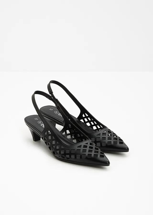 Slingback pumps met cut-outs, Kleur: zwart