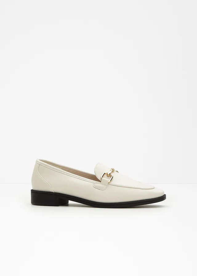 Loafers met gesp, Kleur: parelwit