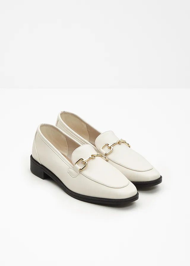 Loafers met gesp, Kleur: parelwit