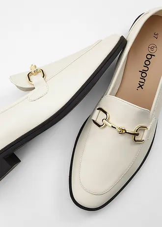 Loafers met gesp, Kleur: parelwit