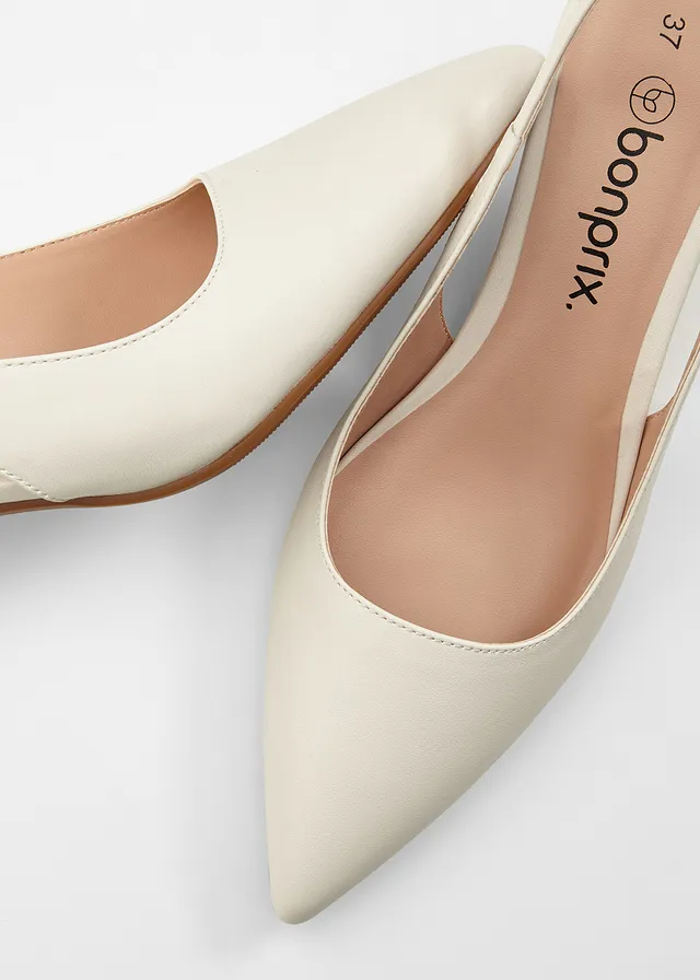 Escarpins slingback à petit talon fin, Couleur: blanc nacré
