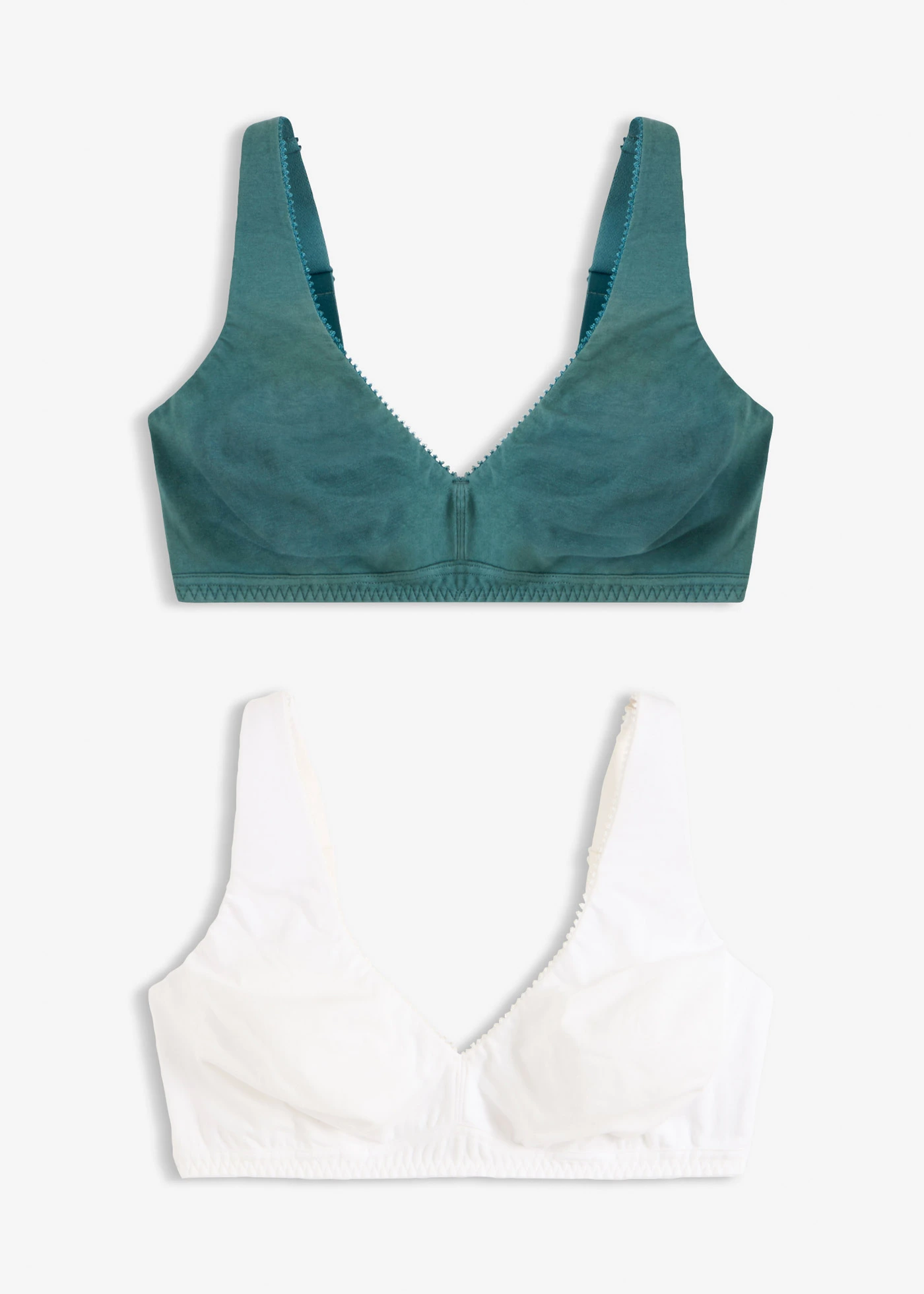 Sutien bralette fără armătură, cu bumbac (set/ 2 bucăți) • verde-piper-alb • magazin bonprix