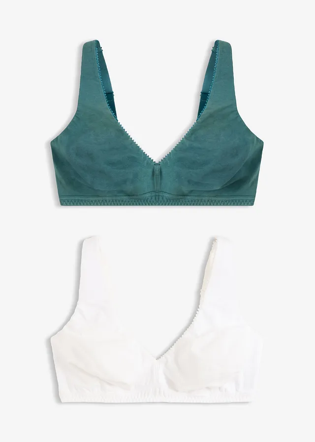 Podprsenka bralette bez kostíc s bavlnou (2 ks v balení) • zelené korenie-biela • obchod bonprix