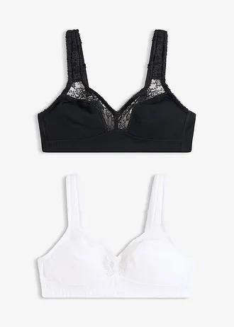 Minimizer podprsenka bez kostíc, s bio bavlnou (2 ks) • čierna-biela • obchod bonprix