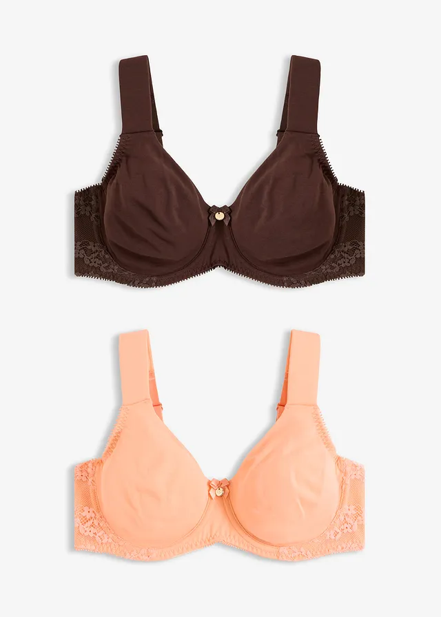 Podprsenka s kosticami a bio bavlnou (2 ks) • tmavohnedá + jemná papájová • obchod bonprix