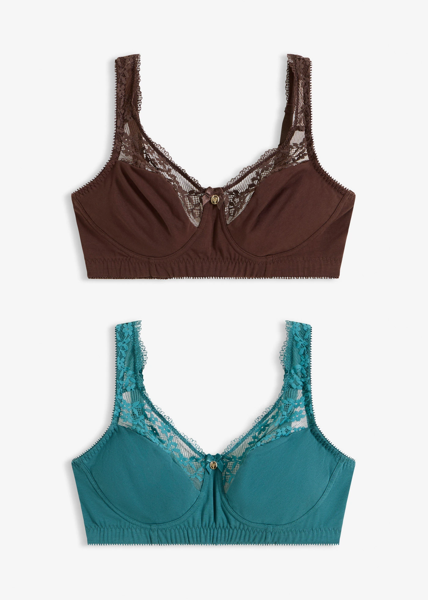 Sutien fără armătură cu bumbac organic (set/2 buc.) • maro închis-verde-piper • magazin bonprix