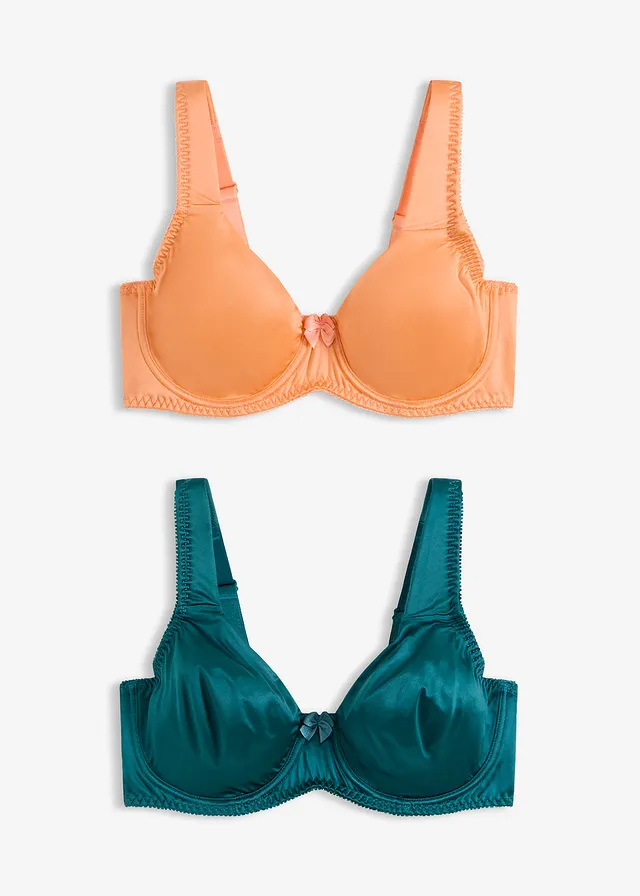 T-shirt bh met beugels en glanseffect (set van 2) • pepergroen+soft papaya • bonprix online shop