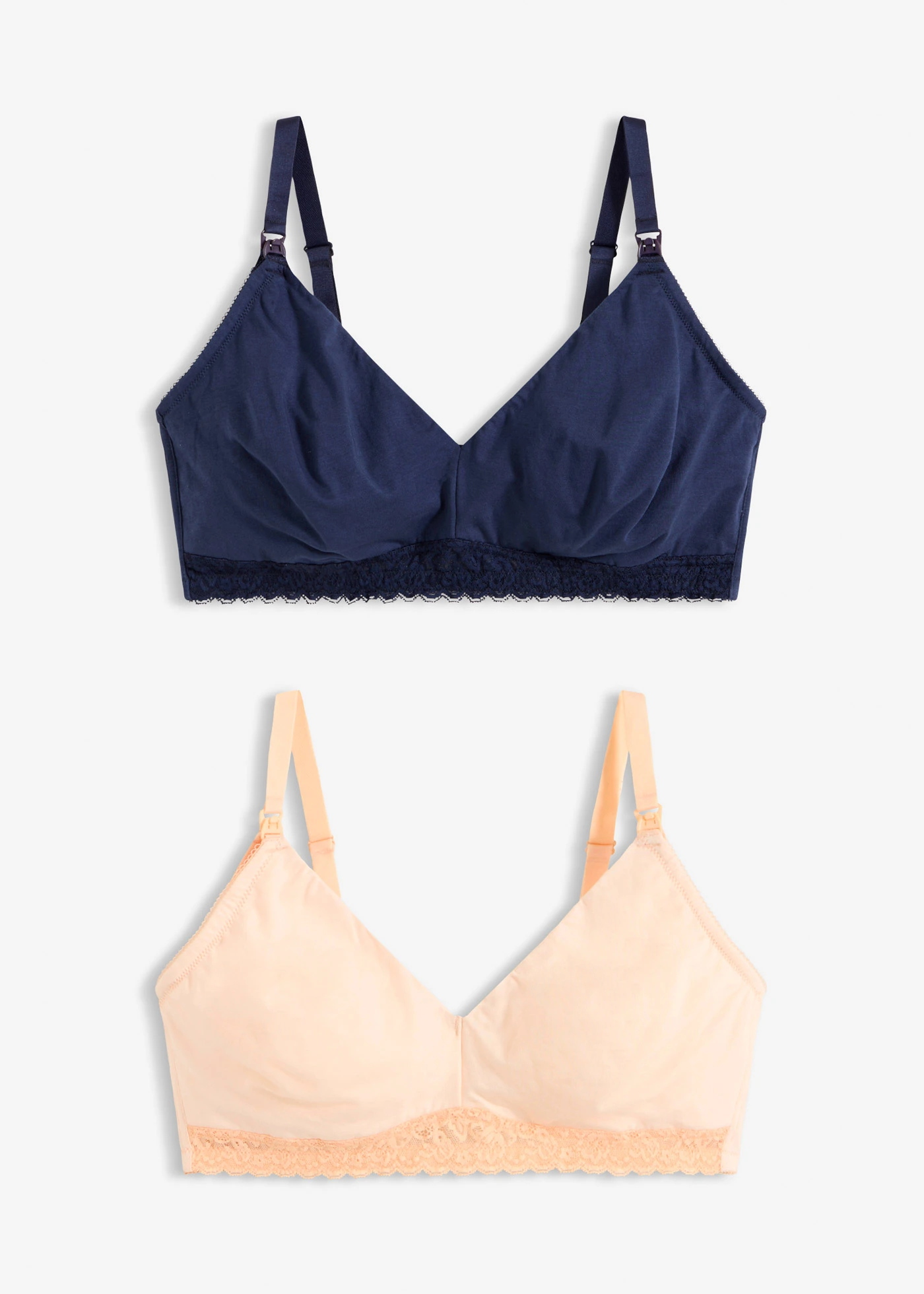 Biustonosz do karmienia piersią, bez fiszbinów, z bawełny organicznej (2 szt.) • beżowy perłowy+niebieski morski plus size • sklep bonprix