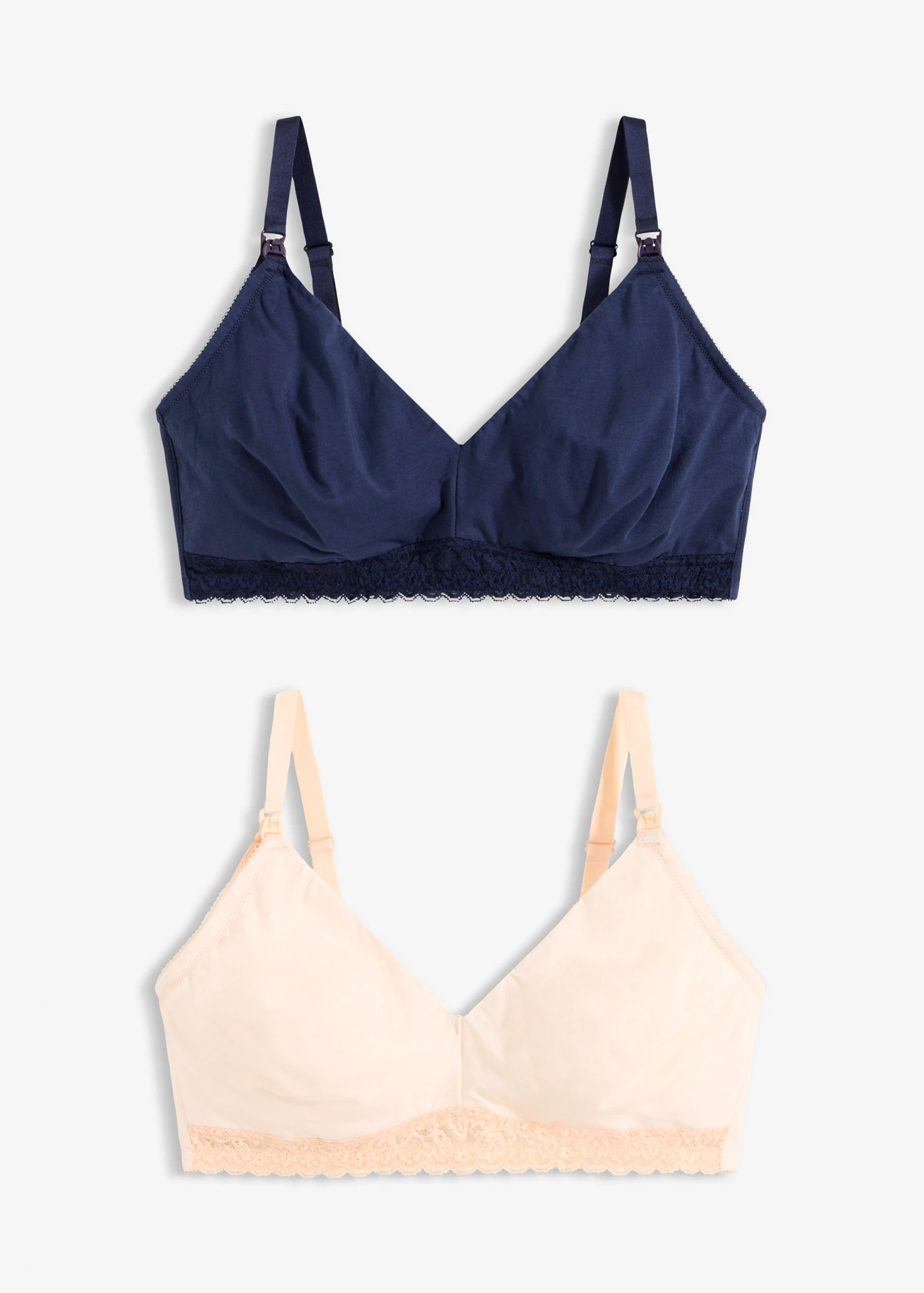 Lot de 2 soutiens-gorge d’allaitement coton sans armatures • beige nacré + bleu marine plus size • Boutique bonprix