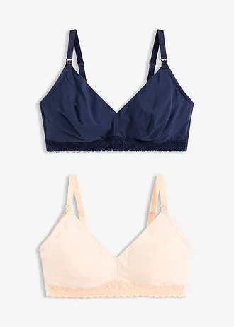 Lot de 2 soutiens-gorge d’allaitement coton sans armatures • beige nacré + bleu marine plus size • Boutique bonprix