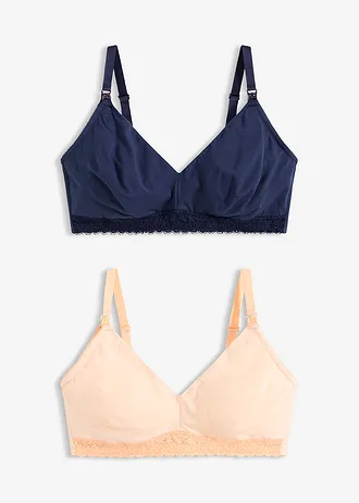Sutien pentru alăptare fără armătură cu bumbac organic (2) • bej perlat+albastru marin plus size • magazin bonprix