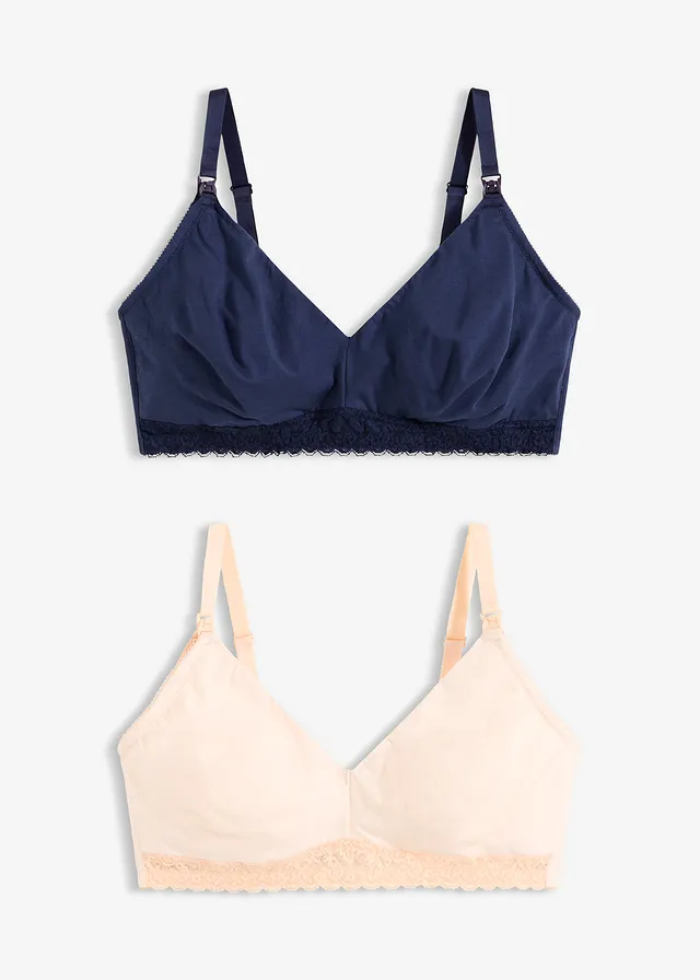 Voedingsbh zonder beugels met biologisch katoen (set van 2) • parelbeige + maritiemblauw • bonprix online shop