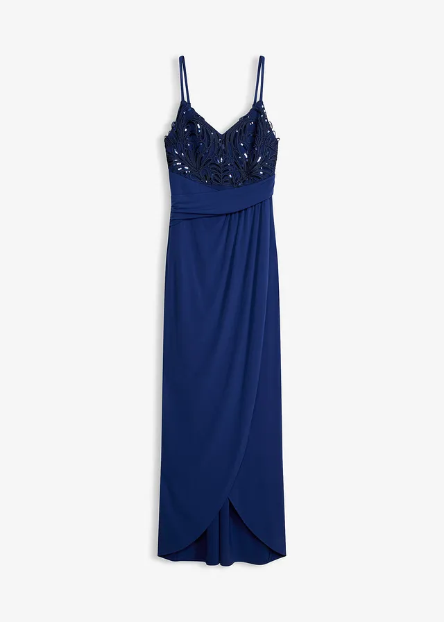 Robe de soirée avec dentelle et sequins brodés, Couleur: bleu nuit