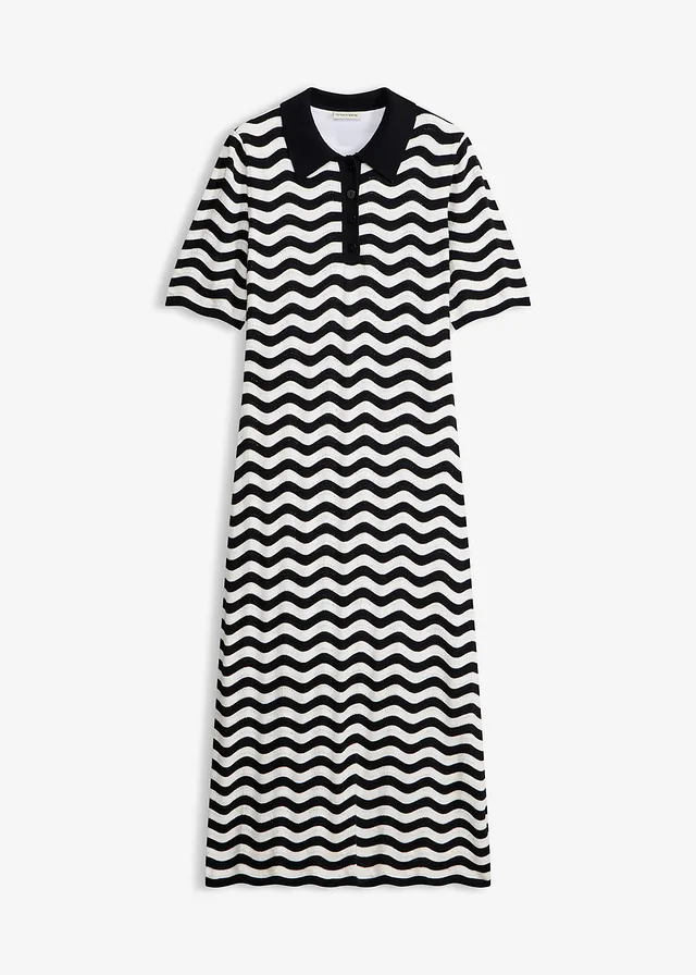 Robe en maille 100% coton • noir/blanc • Boutique bonprix