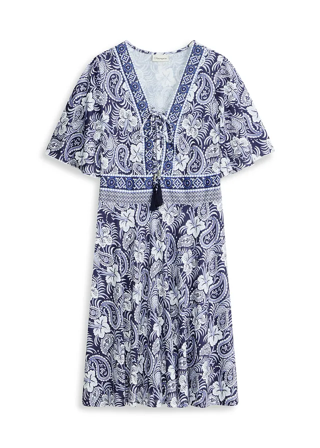Jersey jurk, Kleur: donkerblauw paisley
