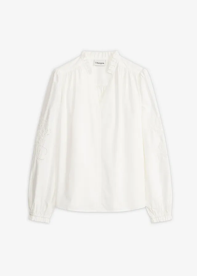 Katoenen tuniek met broderie anglaise, Kleur: wolwit