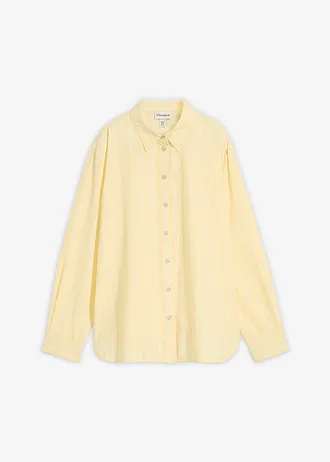 Gestreepte overhemdblouse van puur biologisch katoen, Kleur: wit-lichtgeel verticaal gestreept