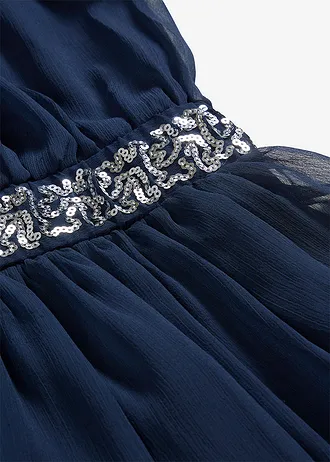 Robe en mousseline avec ceinture ornée de sequins • bleu foncé • Boutique bonprix